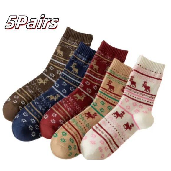 Novelty Christmas Reindeer Winter Socks Set of 5 - Picture 2 of 10